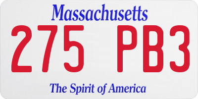 MA license plate 275PB3
