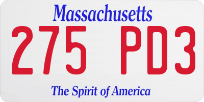 MA license plate 275PD3