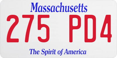 MA license plate 275PD4