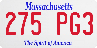 MA license plate 275PG3