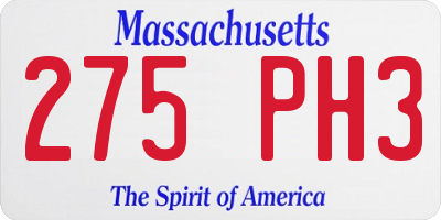 MA license plate 275PH3