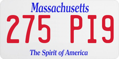MA license plate 275PI9