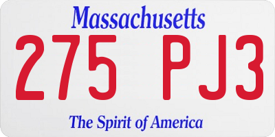 MA license plate 275PJ3