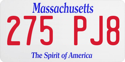 MA license plate 275PJ8