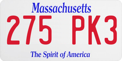 MA license plate 275PK3