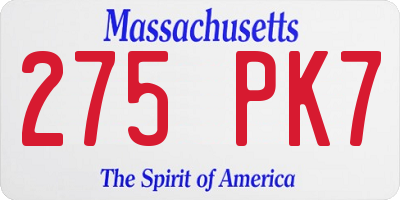 MA license plate 275PK7