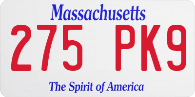 MA license plate 275PK9