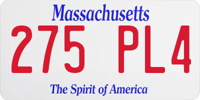 MA license plate 275PL4