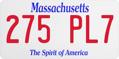 MA license plate 275PL7