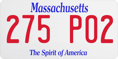 MA license plate 275PO2