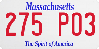 MA license plate 275PO3