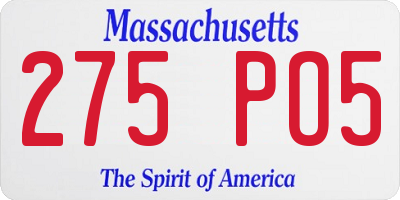 MA license plate 275PO5