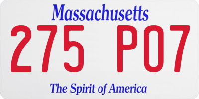 MA license plate 275PO7