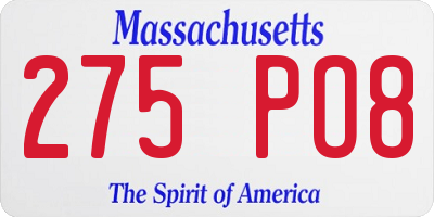 MA license plate 275PO8