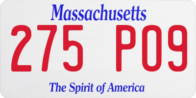 MA license plate 275PO9