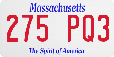 MA license plate 275PQ3