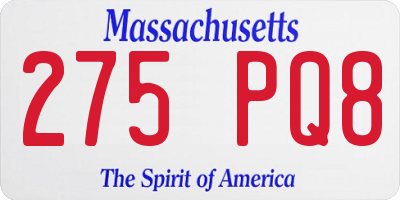 MA license plate 275PQ8