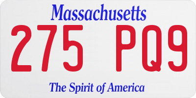 MA license plate 275PQ9