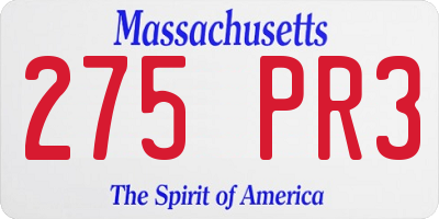 MA license plate 275PR3