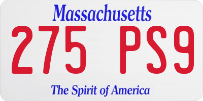 MA license plate 275PS9