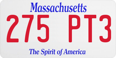 MA license plate 275PT3