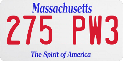 MA license plate 275PW3