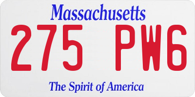 MA license plate 275PW6