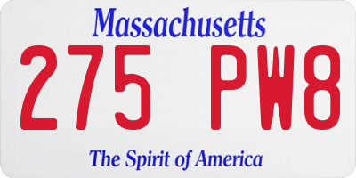 MA license plate 275PW8