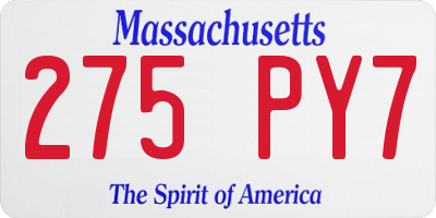 MA license plate 275PY7