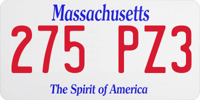 MA license plate 275PZ3