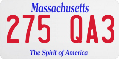 MA license plate 275QA3