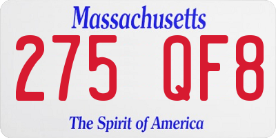 MA license plate 275QF8