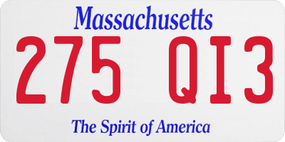 MA license plate 275QI3