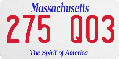 MA license plate 275QO3