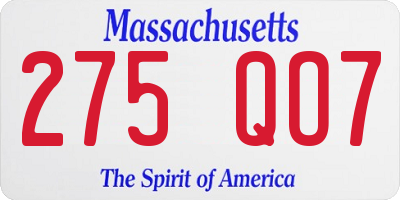 MA license plate 275QO7