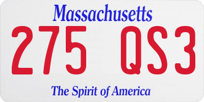 MA license plate 275QS3
