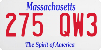 MA license plate 275QW3