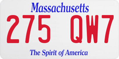 MA license plate 275QW7