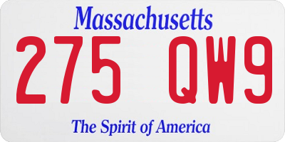 MA license plate 275QW9