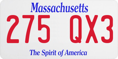 MA license plate 275QX3