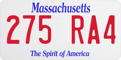 MA license plate 275RA4
