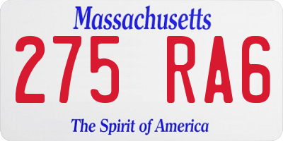 MA license plate 275RA6