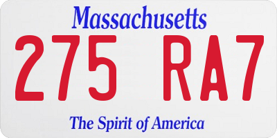 MA license plate 275RA7