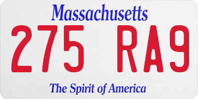 MA license plate 275RA9