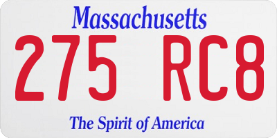 MA license plate 275RC8