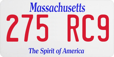 MA license plate 275RC9