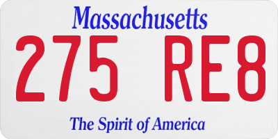 MA license plate 275RE8