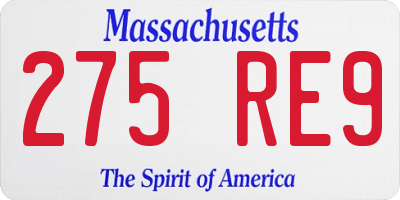 MA license plate 275RE9
