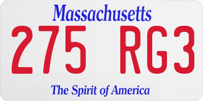 MA license plate 275RG3
