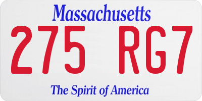 MA license plate 275RG7